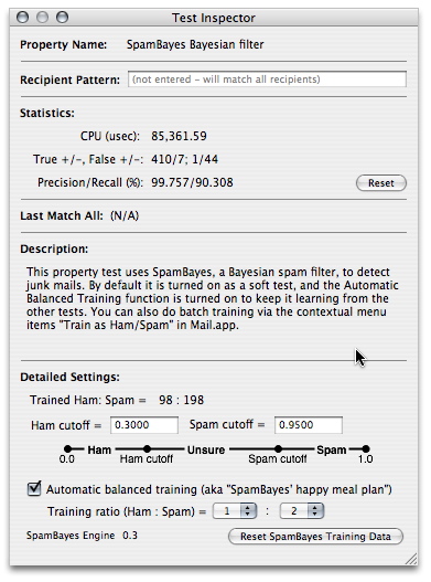 Test Inspector on SpamBayes property test